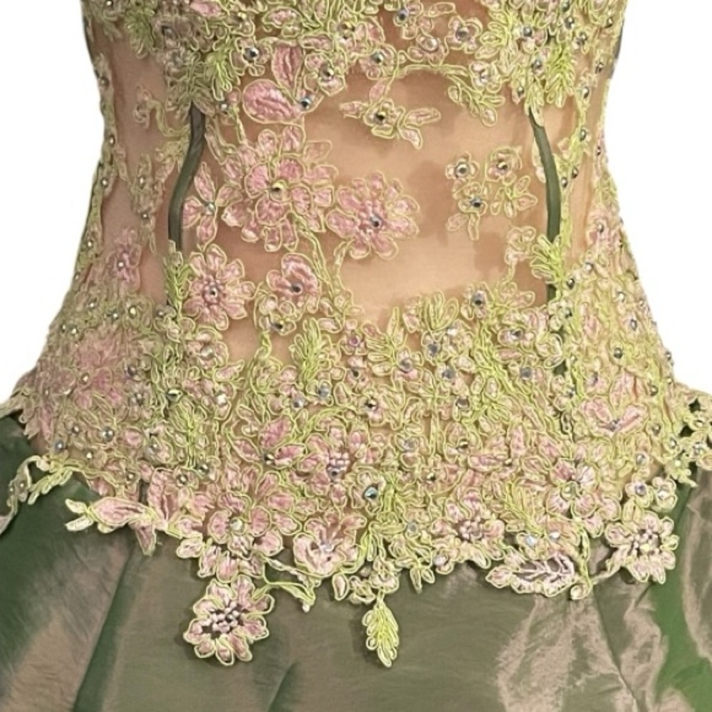 Jovani Green Iridescent‎ Strapless Ball Gown Corset Lace Pageant Dress Size 4 - Picture 9 of 16